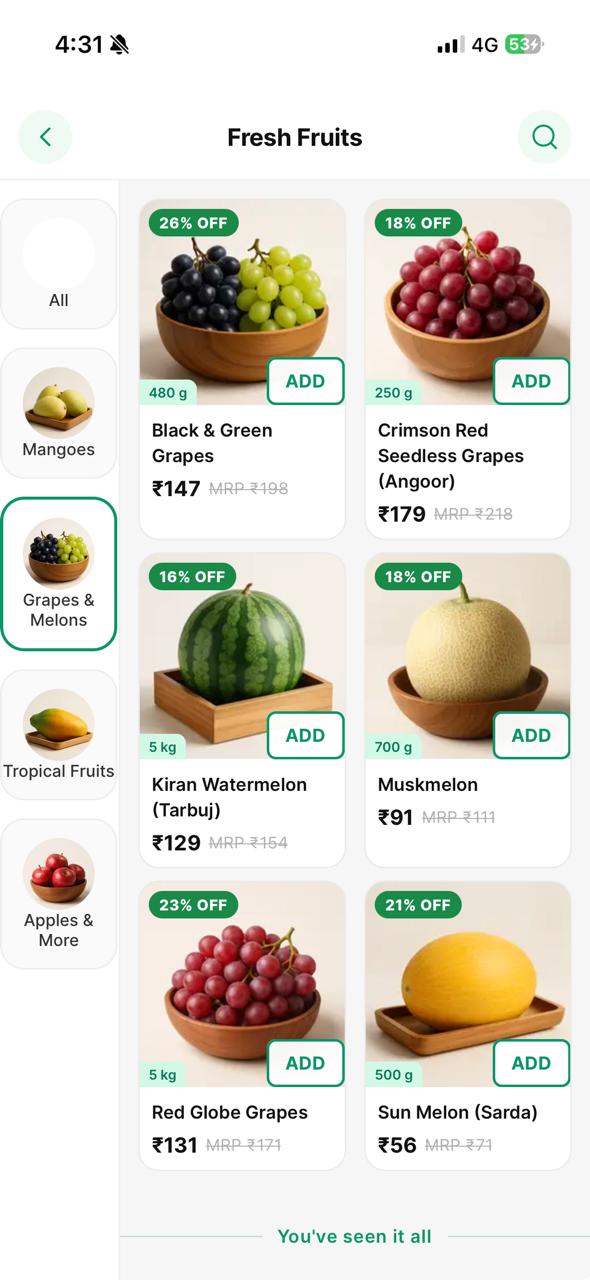 Fresh Fruits — Grapes & Melons with discounts
